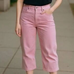 Lauren Jeans Company Ralph Lauren Women's Pink Mid-Calf Wide Leg Cropped Jeans